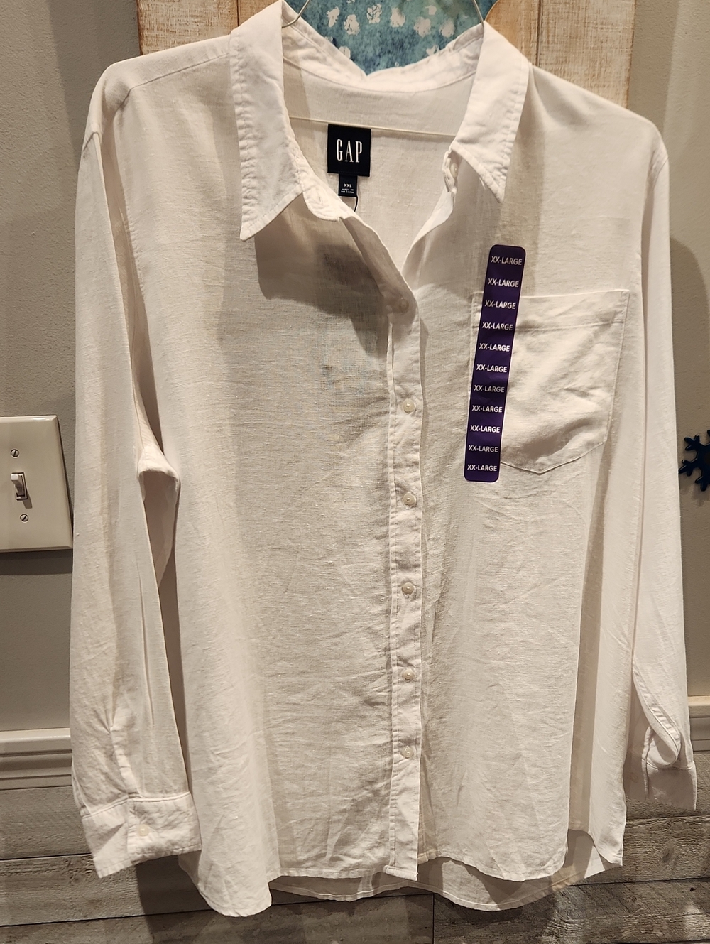 GAP Women's Off-White Long-Sleeve Button-Down Shirt Sz XXL